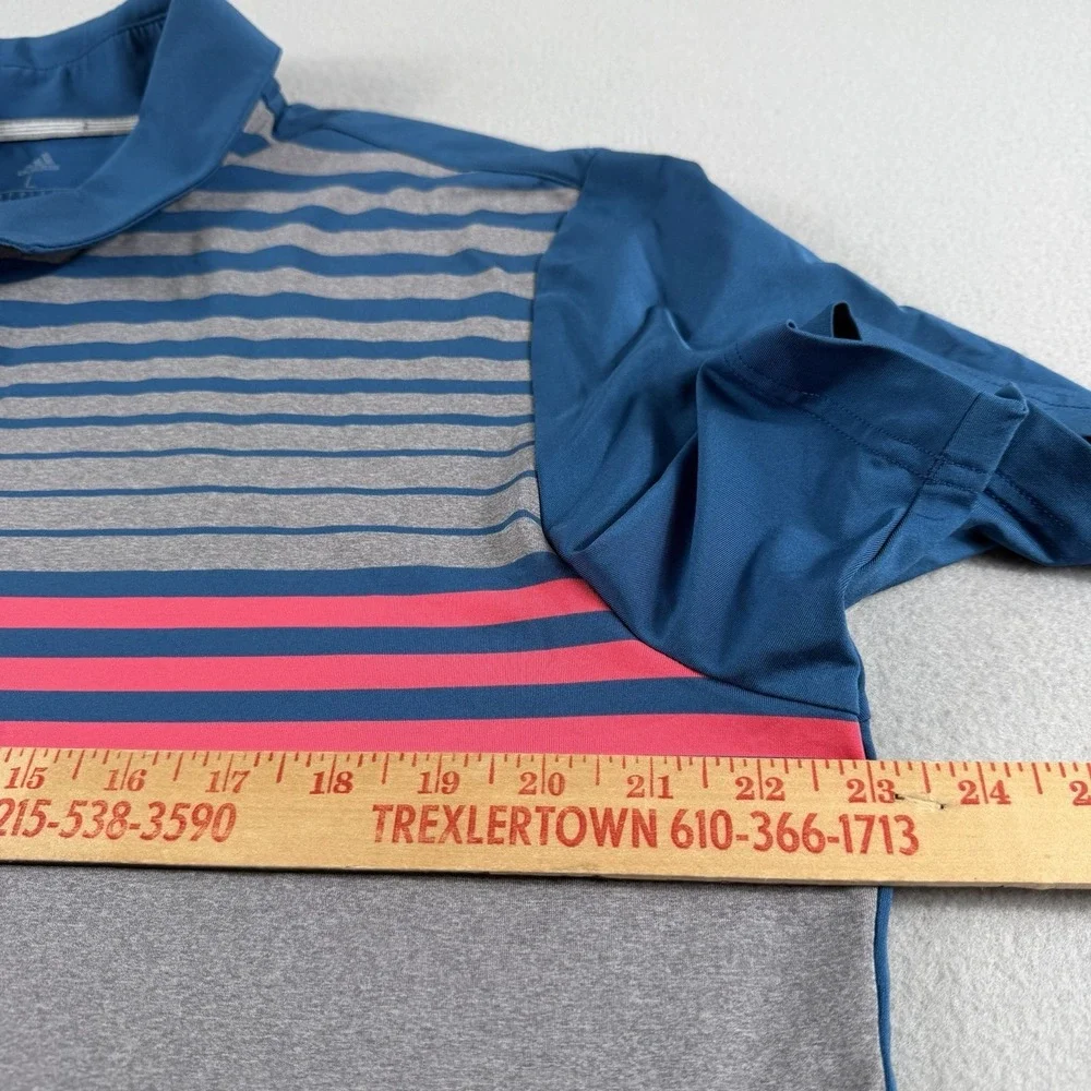 Adidas Golf Polo Shirt Mens Large Blue Gray Striped Climalite Performance Pink